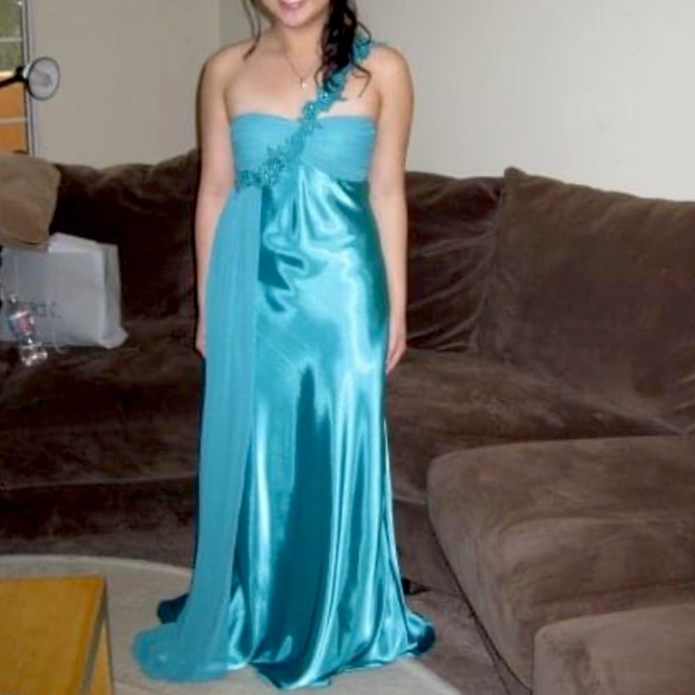 Blue Turquoise One Shoulder Elegant Dress